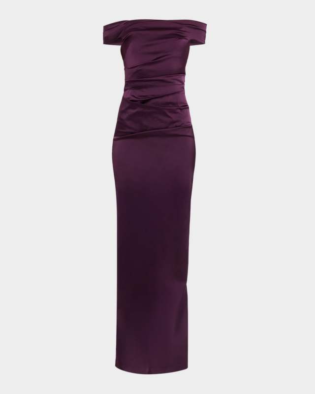 Off-Shoulder Satin Column Gown